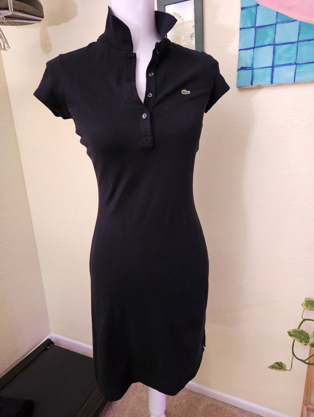 Lacoste Black Short-Sleeve Polo Midi Dress Sz S